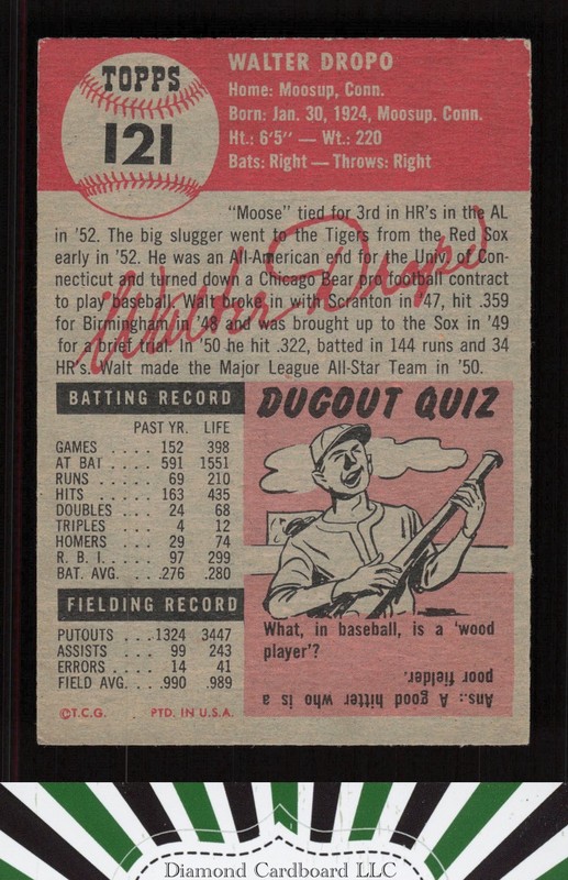 1953 Topps #121 Walt Dropo : Bio uses white text VGEX+ h, back