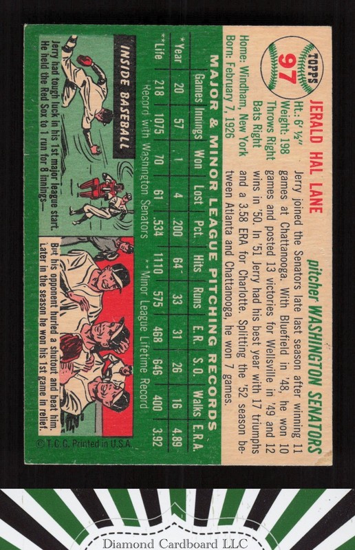 1954 Topps #97 Jerry Lane EX+ n, back