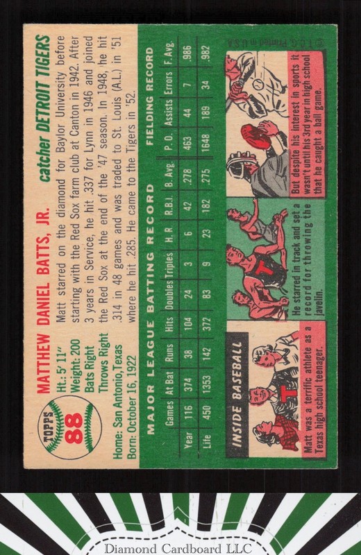 1954 Topps #88 Matt Batts EX n, back
