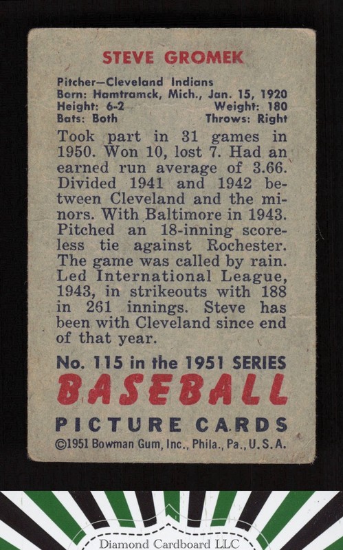 1951 Bowman #115 Steve Gromek GD, back