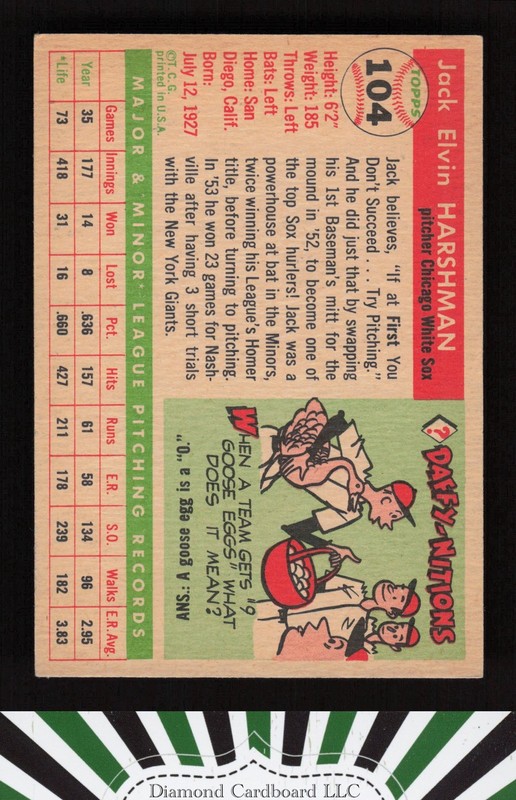 1955 Topps #104 Jack Harshman VGEX d, back