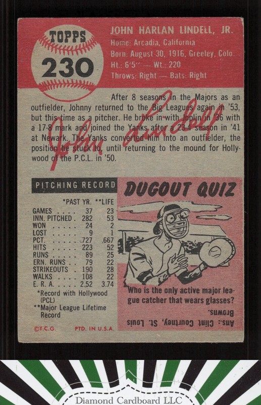 1953 Topps #230 Johnny Lindell FR b, back