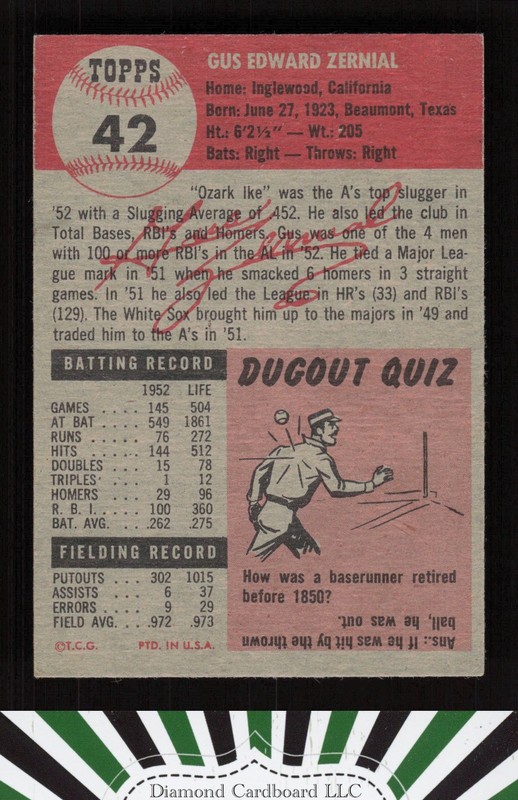 1953 Topps #42 Gus Zernial VGEX g, back