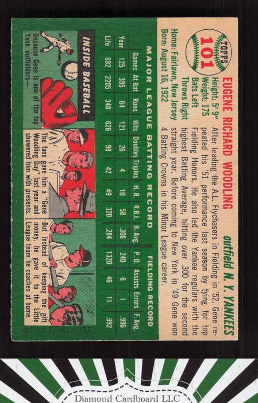 1954 Topps #101 Gene Woodling EX k, back