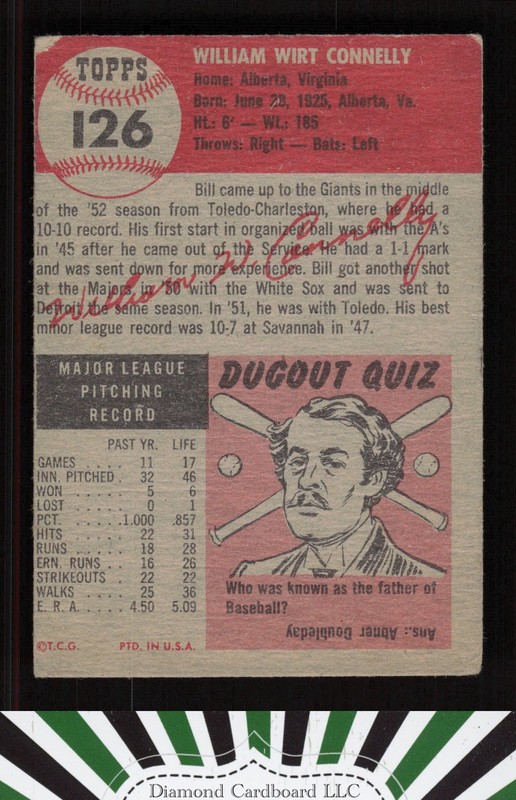 1953 Topps #126 Bill Connelly : Bio uses black text GD e, back