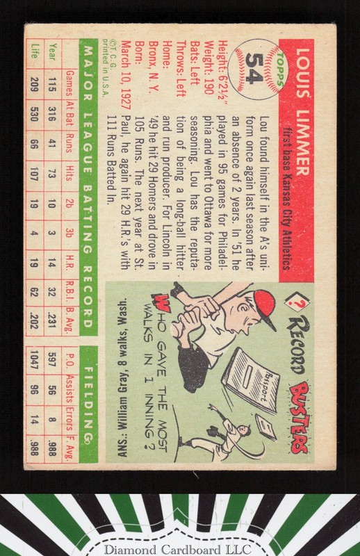 1955 Topps #54 Lou Limmer GD (MC) r, back