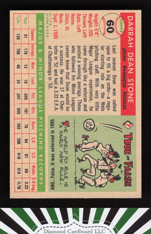 1955 Topps #60 Dean Stone VGEX+ [CENTERED] c, back