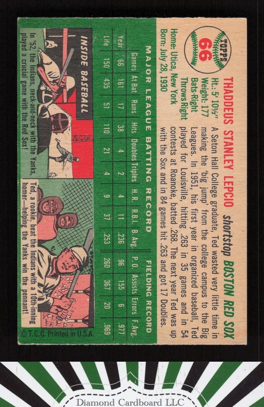 1954 Topps #66 Ted Lepcio VGEX (MC) a, back
