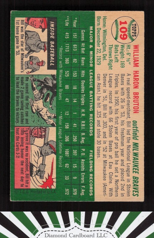 1954 Topps #109 Bill Bruton VGEX f, back