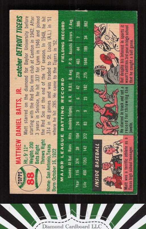 1954 Topps #88 Matt Batts EX+ e, back