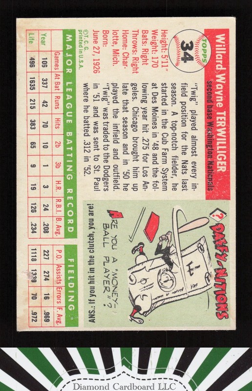 1955 Topps #34 Wayne Terwilliger VG j, back