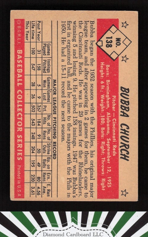1953 Bowman Color #138 Bubba Church VGEX a, back