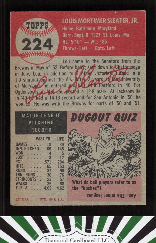 1953 Topps #224 Lou Sleater EX (ST) e, back