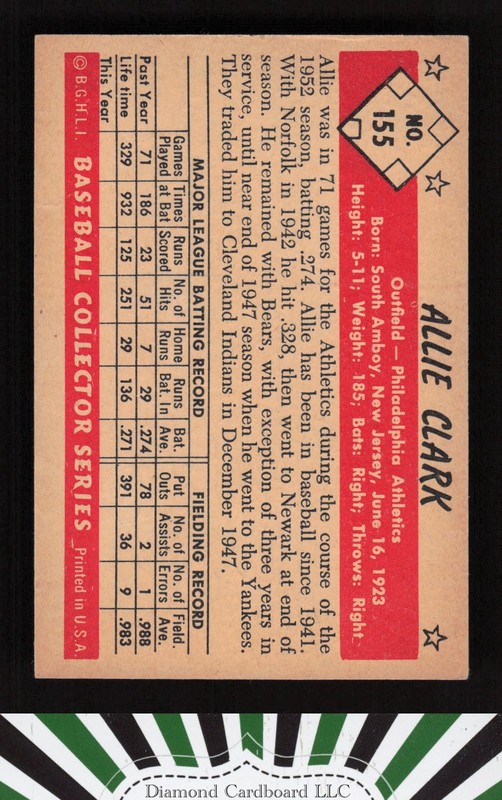 1953 Bowman Color #155 Allie Clark VGEX+ b, back