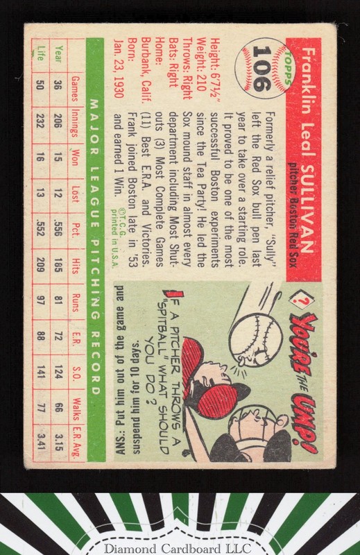 1955 Topps #106 Frank Sullivan VG a, back