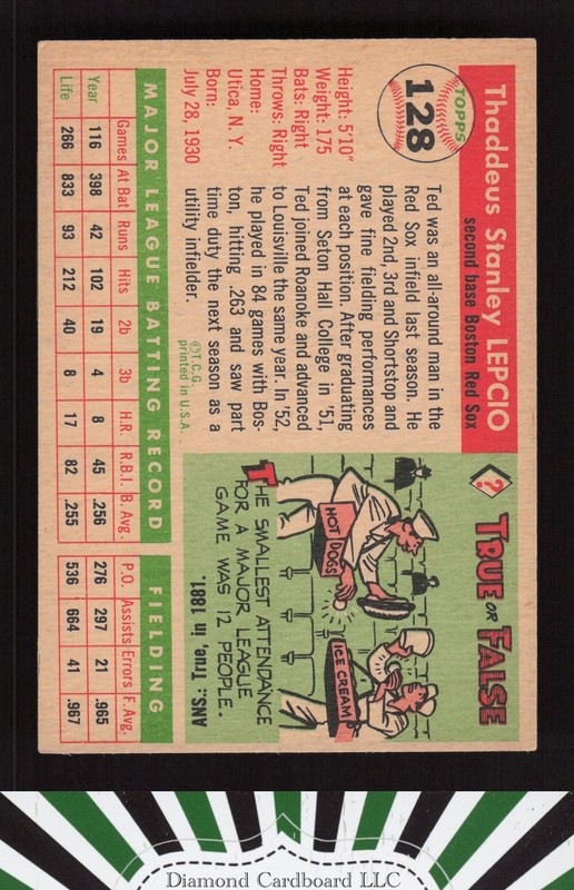 1955 Topps #128 Ted Lepcio VGEX+ i, back