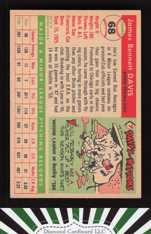 1955 Topps #68 Jim Davis VGEX j, back