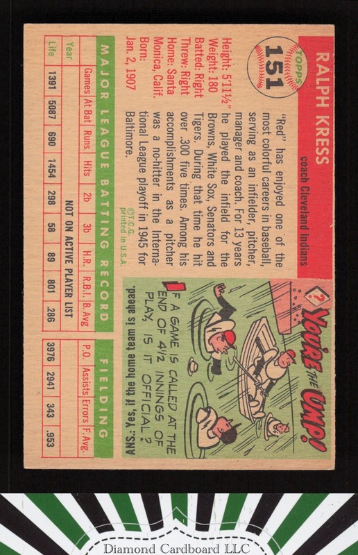 1955 Topps #151 Red Kress VGEX+ g, back