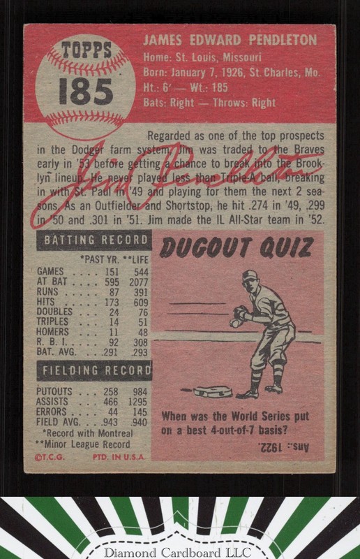1953 Topps #185 Jim Pendleton EXMT+ f, back