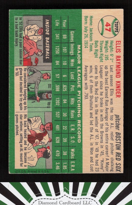 1954 Topps #47 Ellis Kinder EX k, back