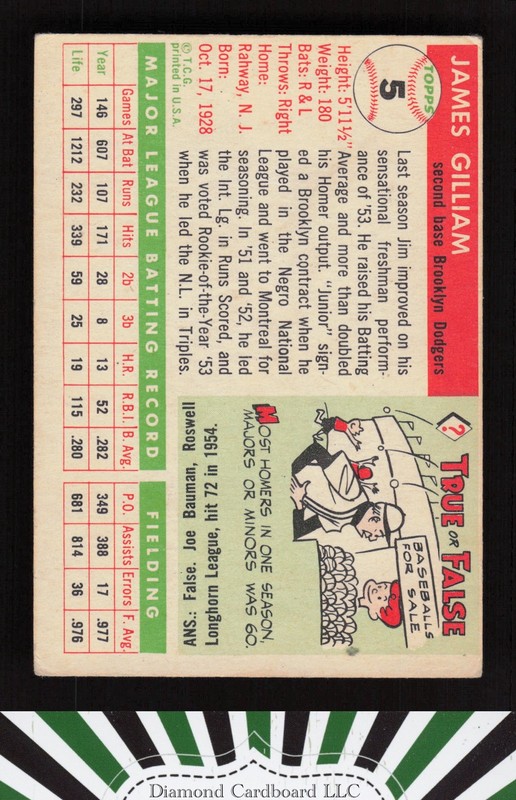 1955 Topps #5 Jim Gilliam VGEX j, back