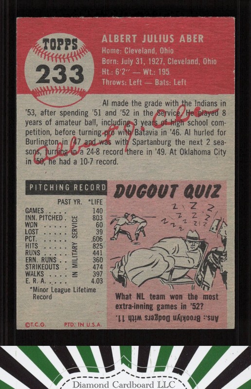 1953 Topps #233 Al Aber VGEX f, back