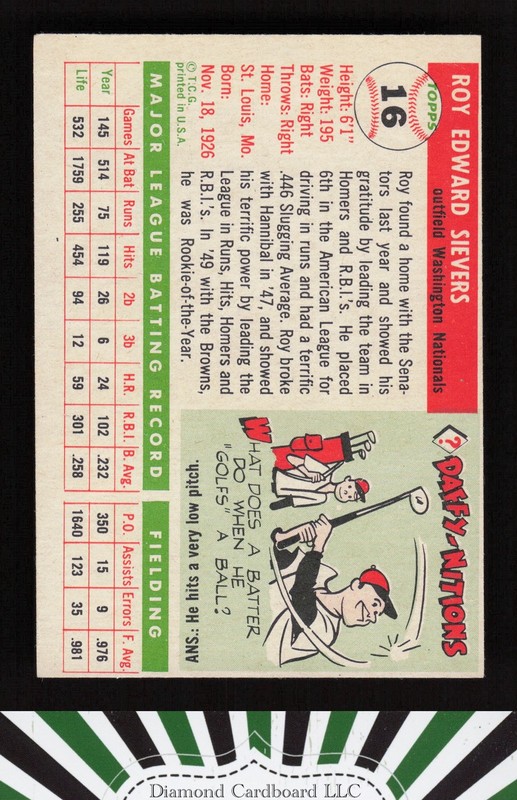1955 Topps #16 Roy Sievers VGEX m, back