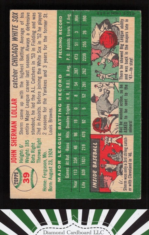 1954 Topps #39 Sherm Lollar VGEX+ n, back