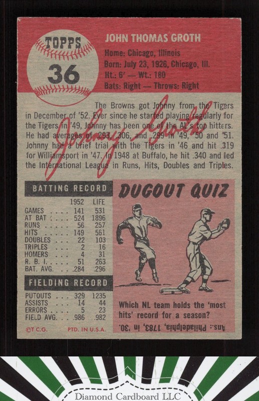 1953 Topps #36 Johnny Groth NM [CENTERED] h, back