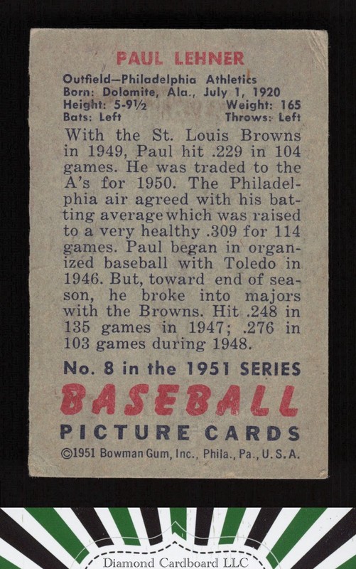 1951 Bowman #8 Paul Lehner VG, back
