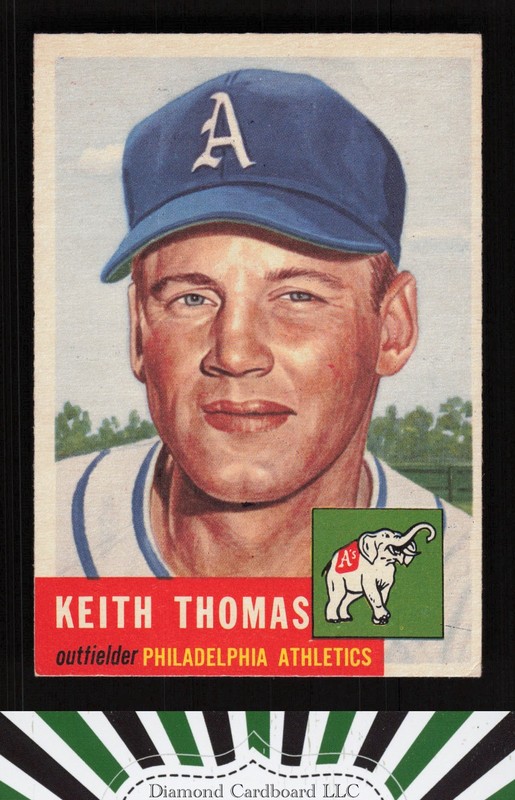 1953 Topps #129 Keith Thomas : Bio uses black text VGEX h, front