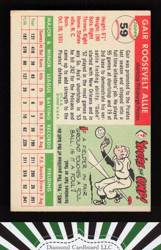 1955 Topps #59 Gair Allie VGEX (MC) p, back