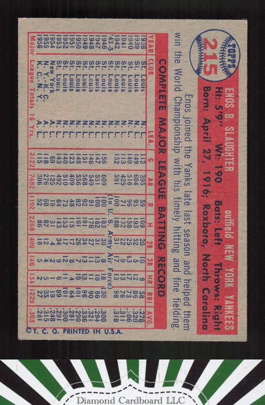 1957 Topps #215 Enos Slaughter EX j, back