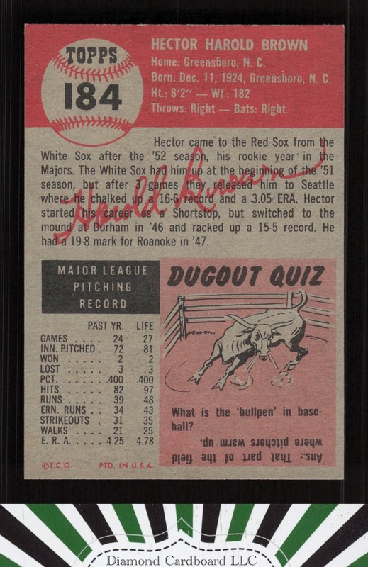 1953 Topps #184 Hal Brown EXMT j, back