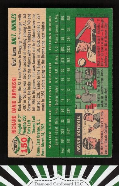 1954 Topps #150 Dick Kryhoski EX f, back