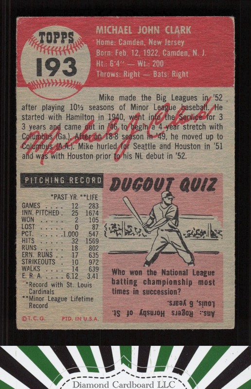 1953 Topps #193 Mike Clark VG [CENTERED] e, back