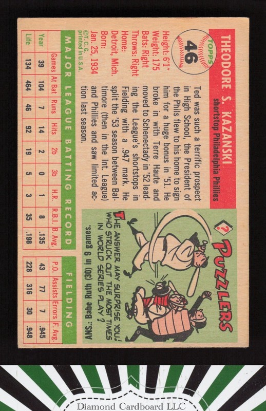 1955 Topps #46 Ted Kazanski VGEX n, back