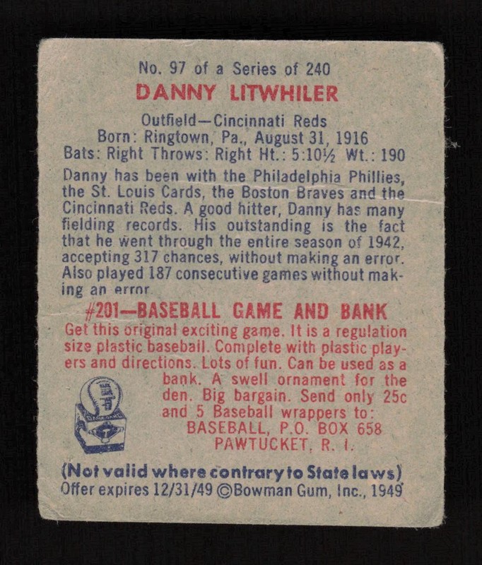 1949 Bowman #97 Danny Litwhiler GD, back
