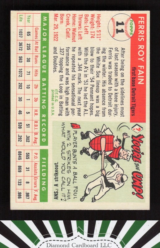 1955 Topps #11 Ferris Fain VG f, back