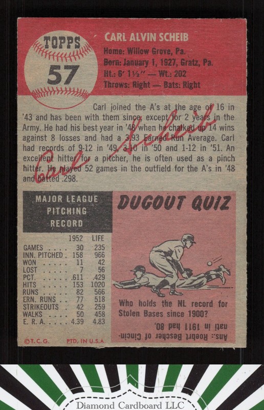 1953 Topps #57 Carl Scheib EX+ h, back