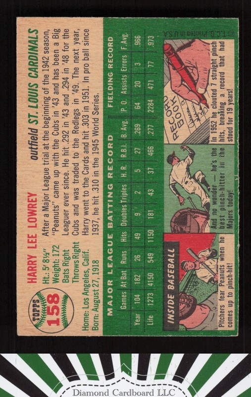 1954 Topps #158 Peanuts Lowrey VGEX d, back