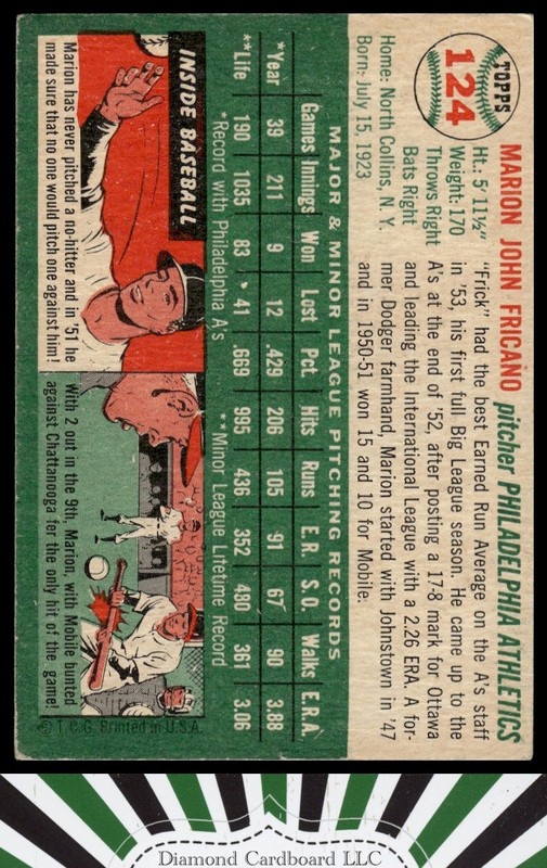 1954 Topps #124 Marion Fricano EX i, back