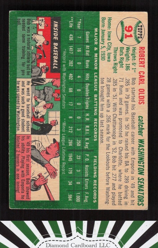 1954 Topps #91 Bob Oldis VG d, back