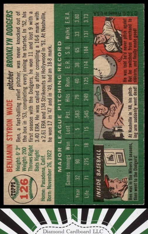 1954 Topps #126 Ben Wade EX f, back