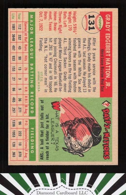1955 Topps #131 Grady Hatton EX b, back