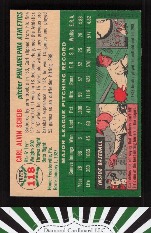 1954 Topps #118 Carl Scheib EX+ m, back