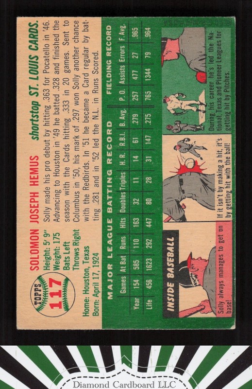 1954 Topps #117 Solly Hemus VGEX m, back