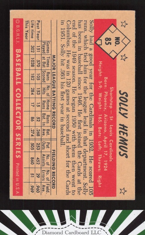 1953 Bowman Color #85 Solly Hemus EX a, back