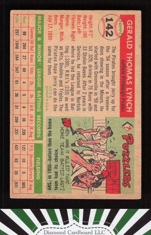 1955 Topps #142 Jerry Lynch VG f, back