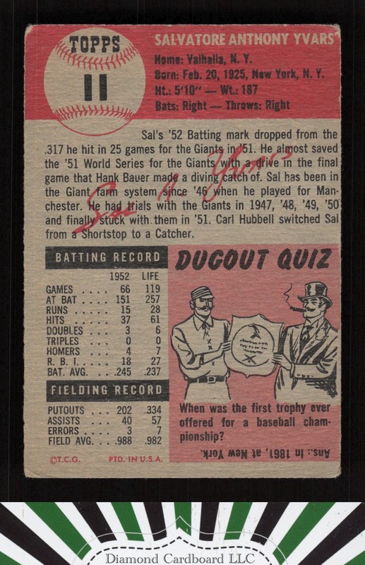 1953 Topps #11 Sal Yvars FR a, back